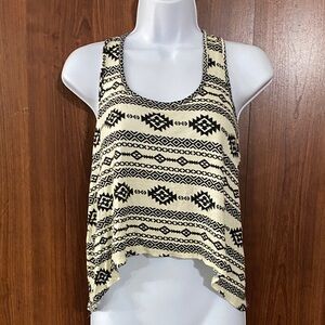 Aztec Print Sleeveless Top - Black and Cream